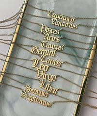 Old English Zodiac Necklace Gold - PINK ARROWS