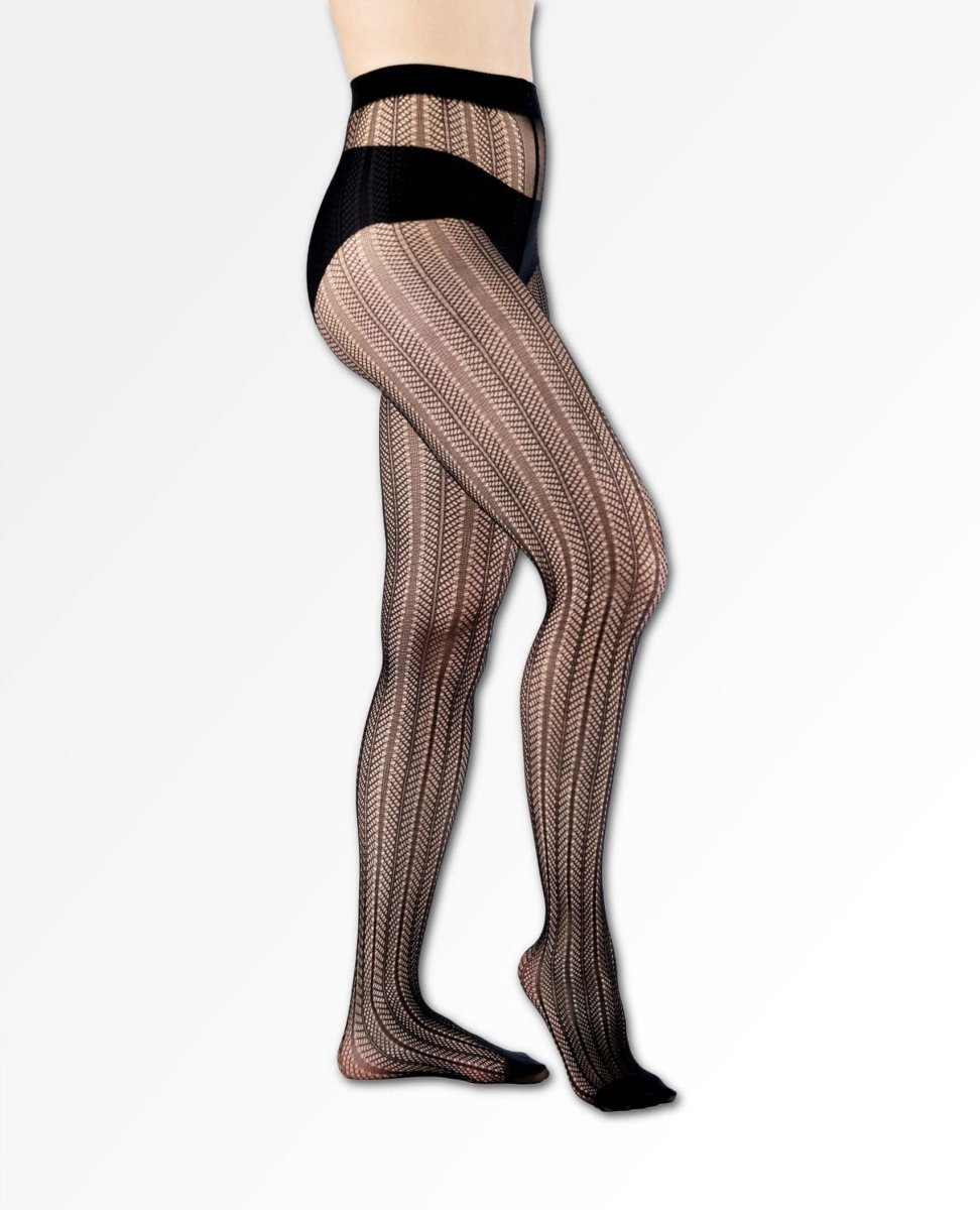 Olga Recycled Herringbone Tights Black - PINK ARROWS