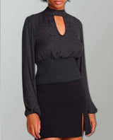 Olivia Satin Keyhole Neck Black Top - miamidrugpossession