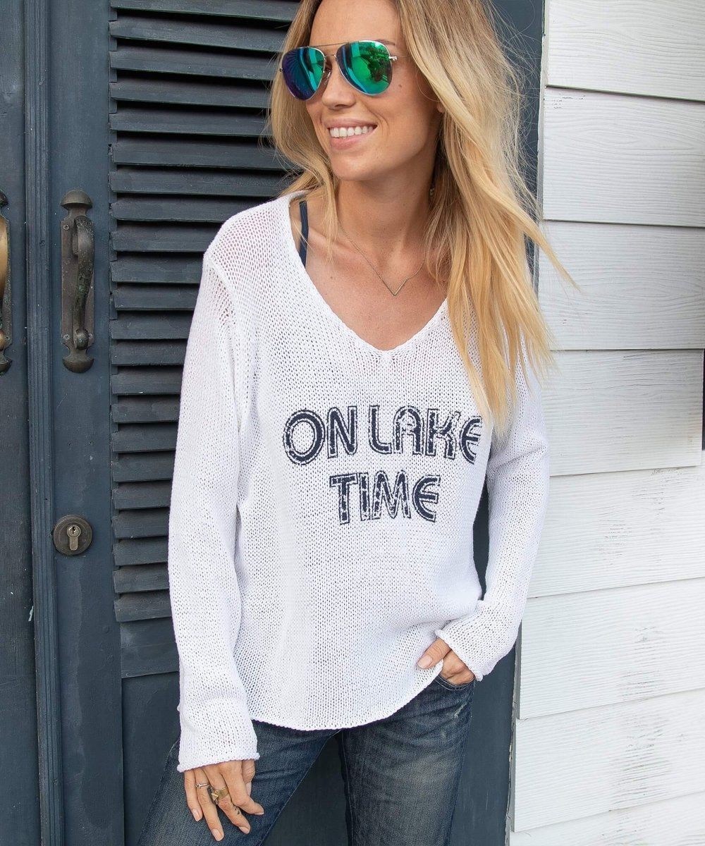 On Lake Time Sweater Indigo White - miamidrugpossession