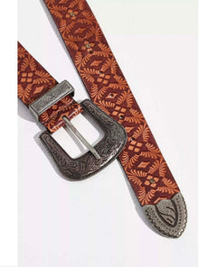 Outlaw Embossed Belt Cognac - PINK ARROWS