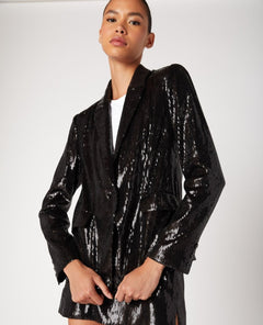 Party Time Shimmer Black Blazer - PINK ARROWS