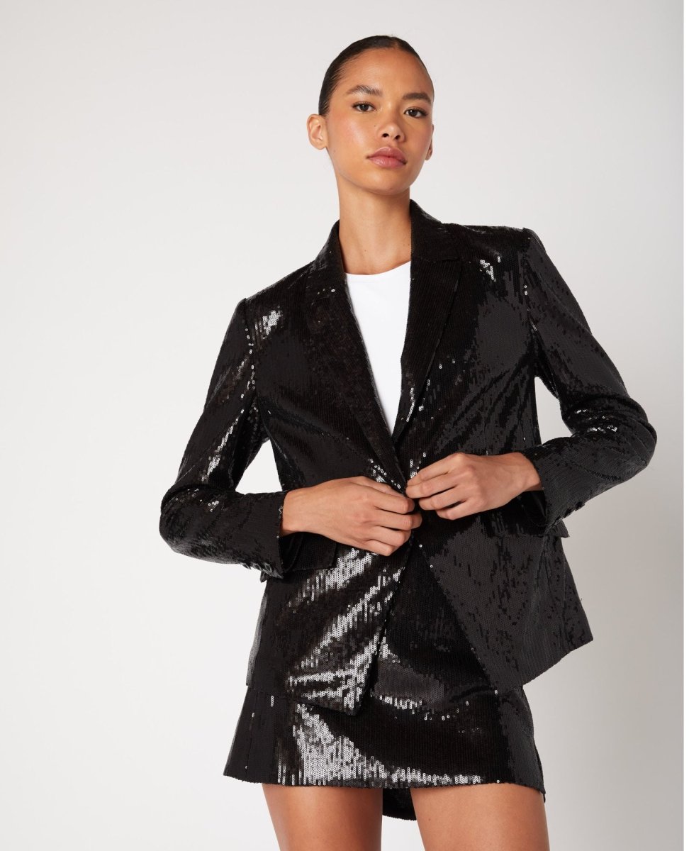 Party Time Shimmer Black Blazer - PINK ARROWS