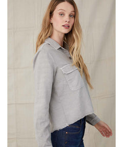 Patch Pocket Fray Hem Shirt Soft Stone - clearpathherbicide