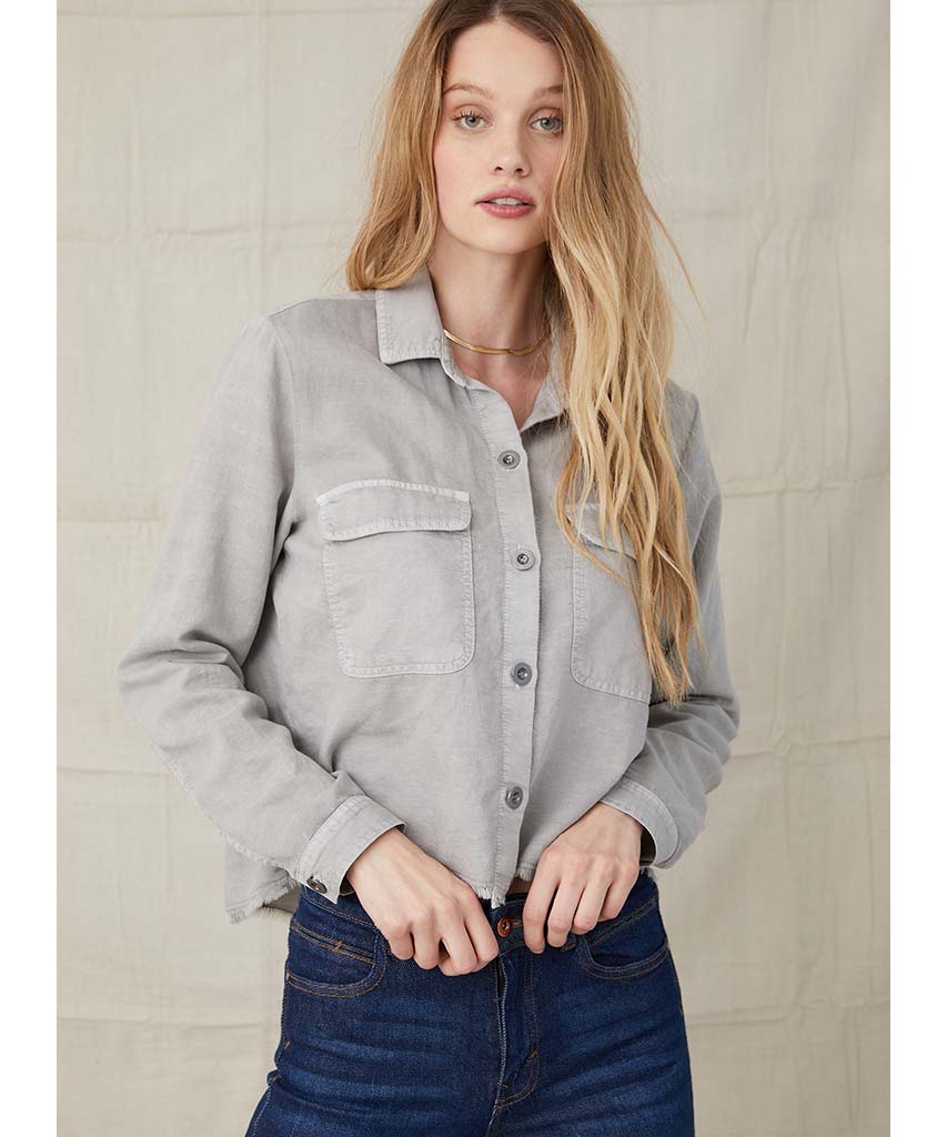 Patch Pocket Fray Hem Shirt Soft Stone - clearpathherbicide