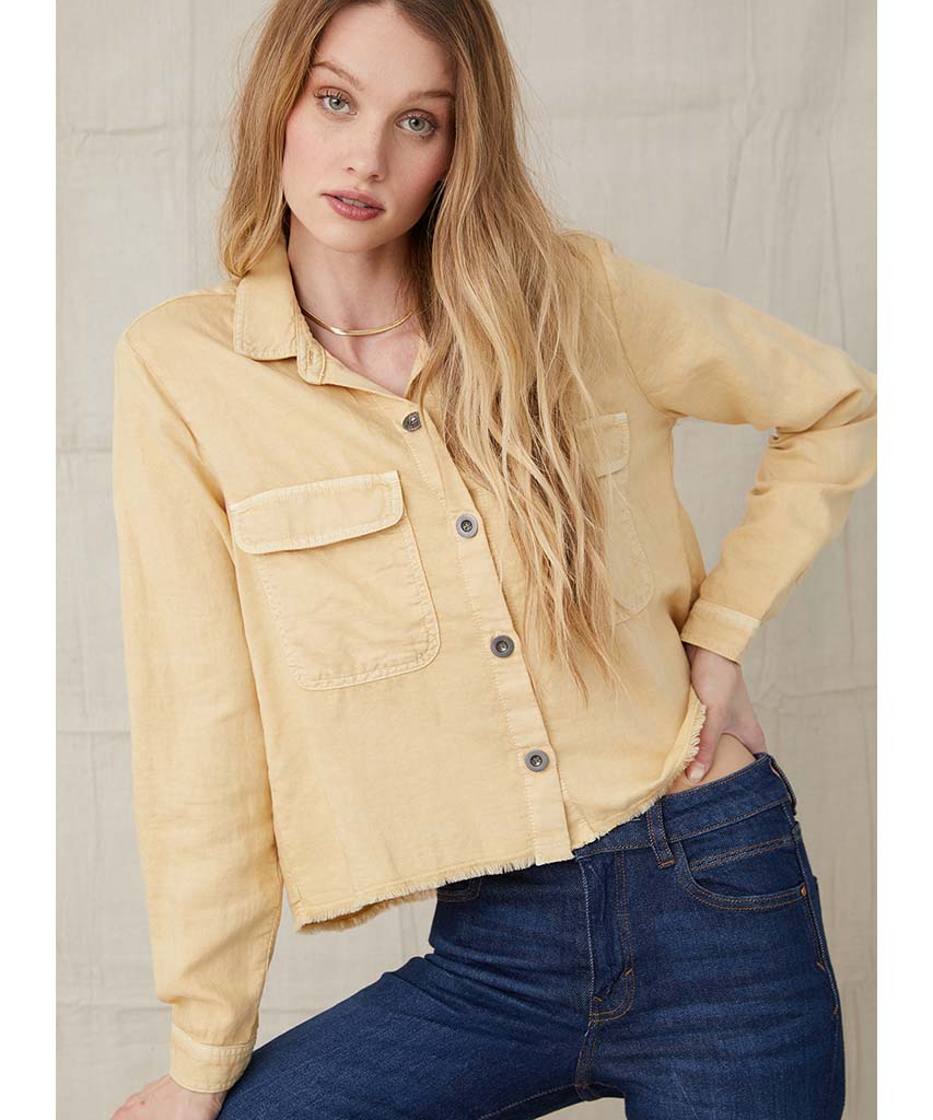 Patch Pocket Fray Hem Shirt Soft Wheat - clearpathherbicide