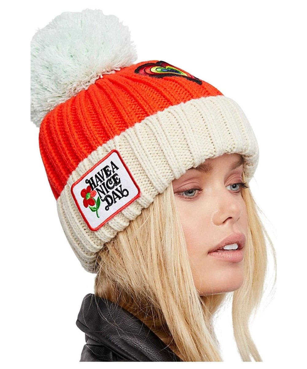 Patched Pom Beanie, Ivory - clearpathherbicide