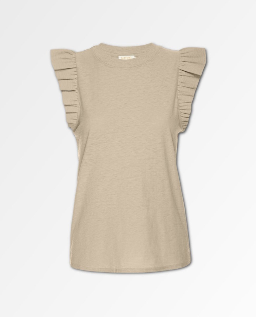 Paulette Ruffle Tank Almond Milk - miamidrugpossession