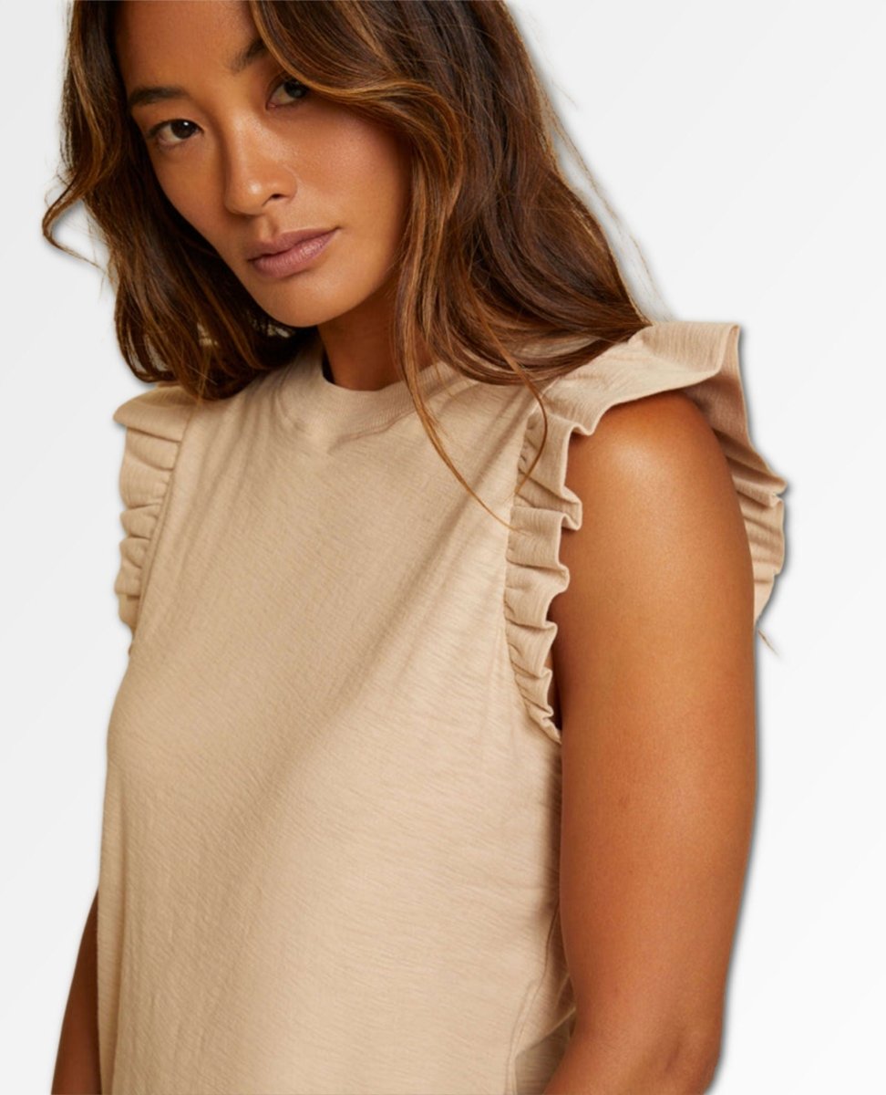 Paulette Ruffle Tank Almond Milk - miamidrugpossession