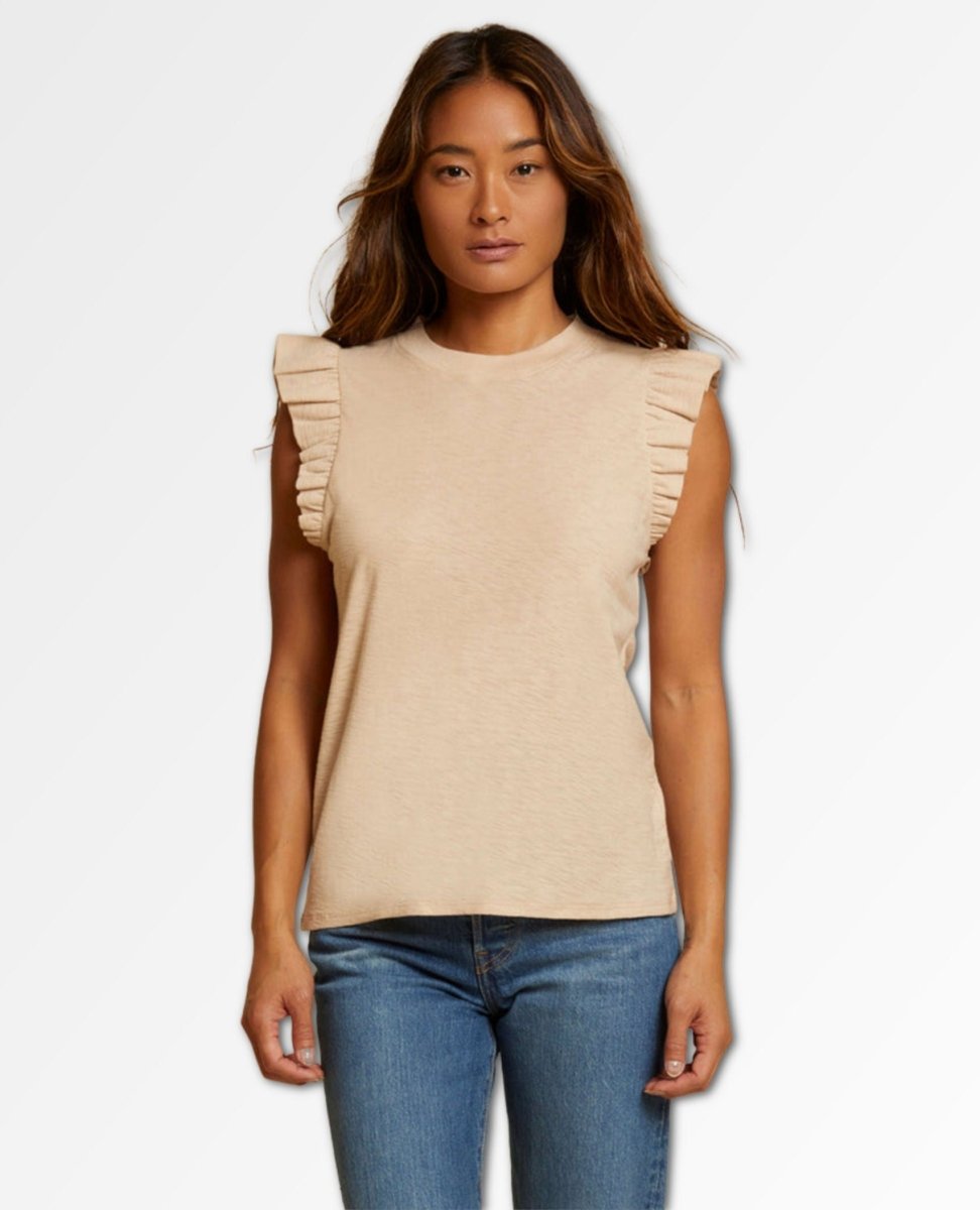 Paulette Ruffle Tank Almond Milk - miamidrugpossession