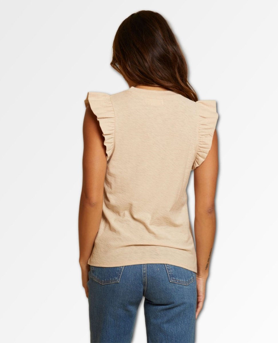 Paulette Ruffle Tank Almond Milk - miamidrugpossession