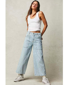 Piper Mid - Rise Crop Wide - Leg Jeans Worn Railroad - miamidrugpossession