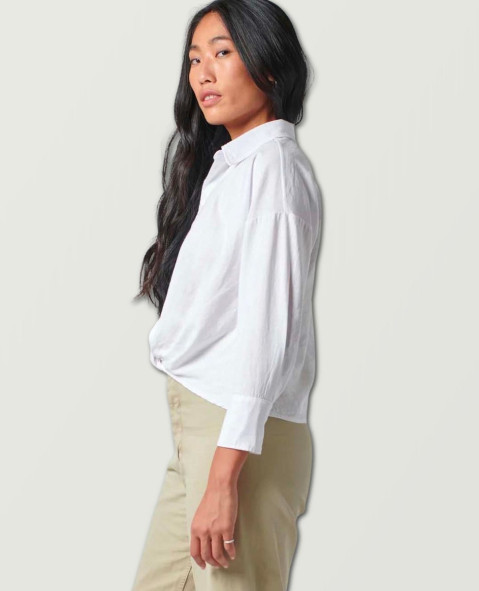 Poplin LS Twist Front White Shirt - miamidrugpossession