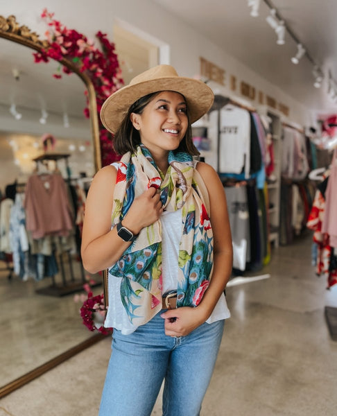 Poppies and Peacocks Scarf - miamidrugpossession