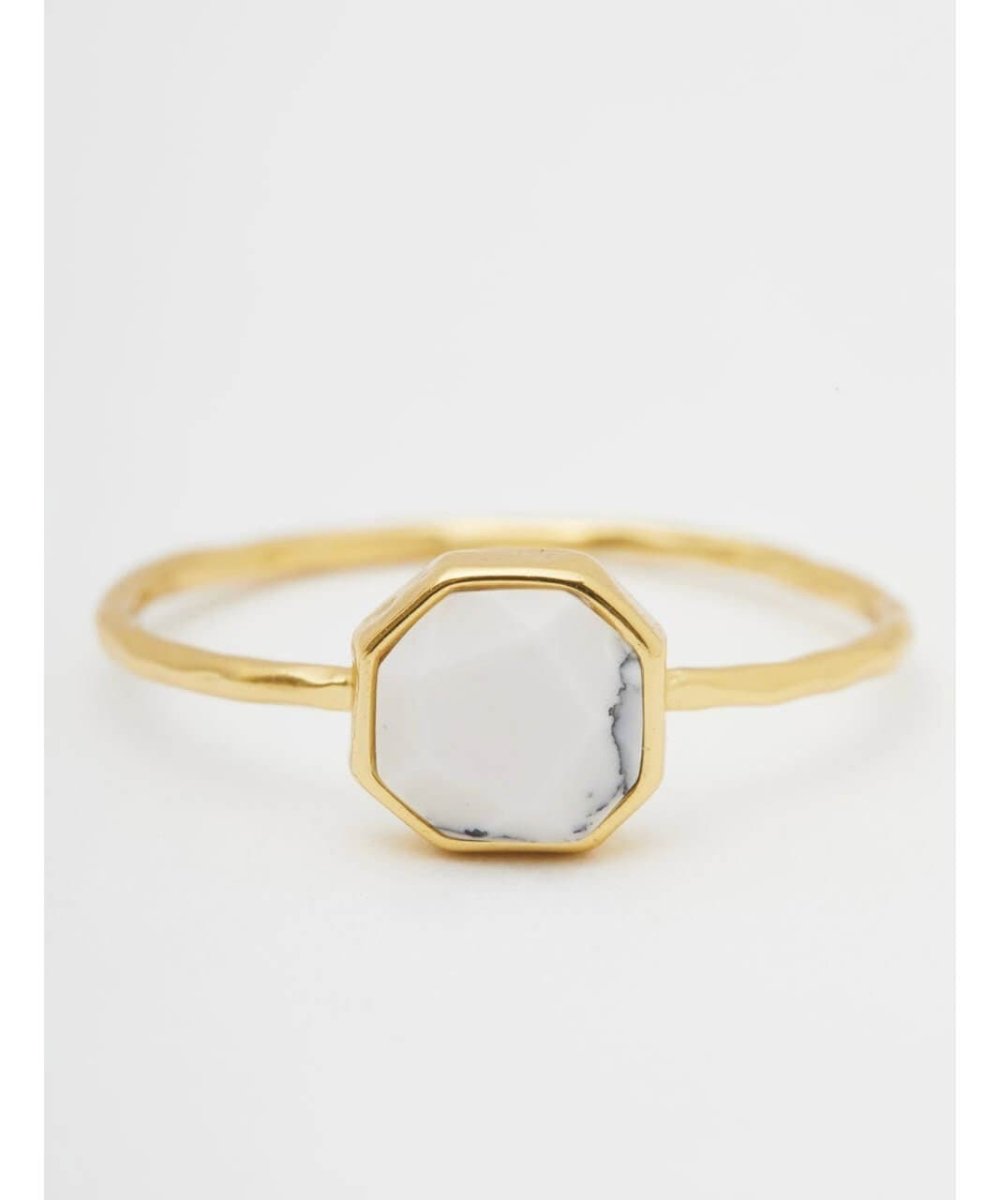 Power Gemstone Howlite Charm Ring, Gold - miamidrugpossession