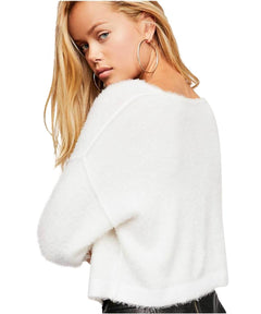 Princess V - Neck Sweater, White - miamidrugpossession