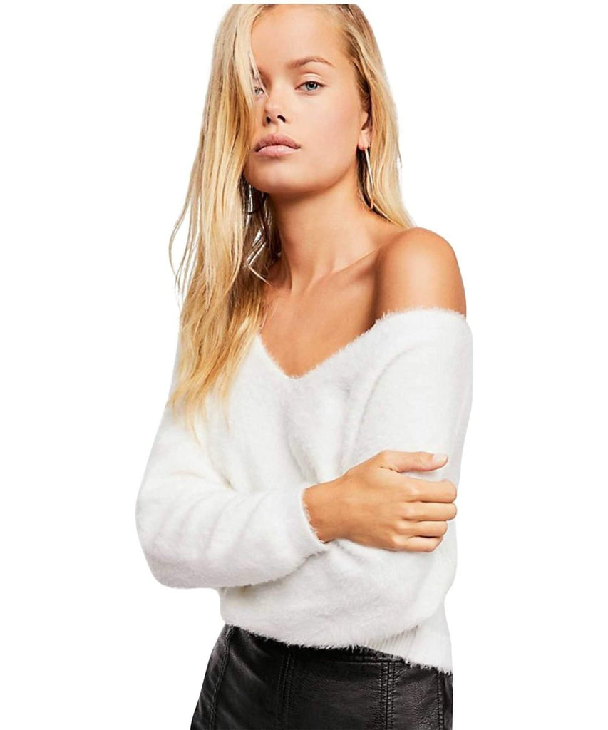 Princess V - Neck Sweater, White - clearpathherbicide