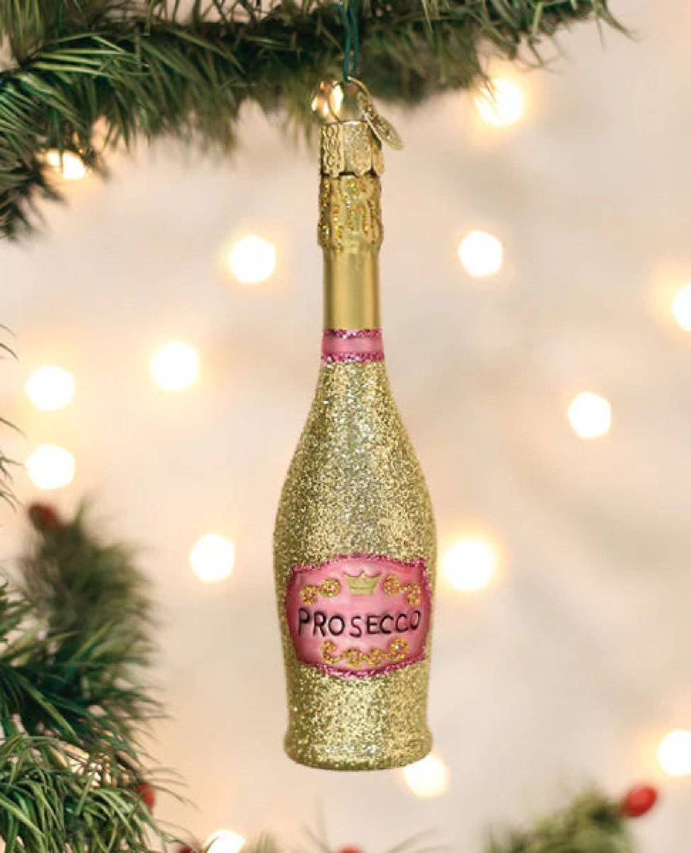 Prosecco Glitter Bottle Ornament - PINK ARROWS