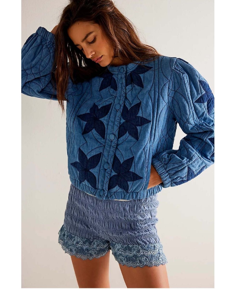 Quinn Quilted Jacket Indigo Stars - PINK ARROWS