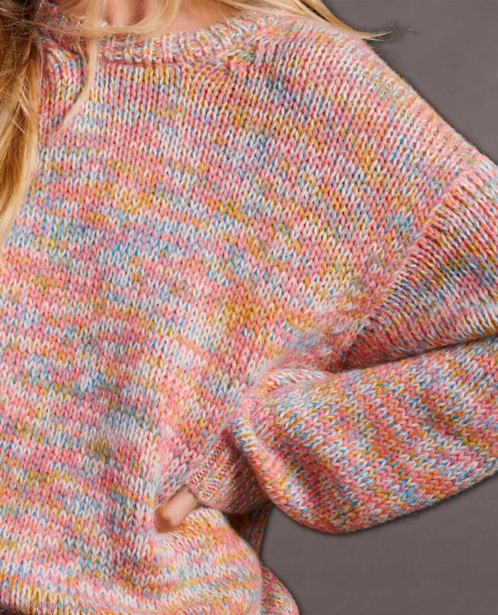 Rainbow Cozy Crew Sweater - PINK ARROWS