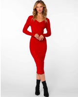 Rasha Red Rib Midi Dress - miamidrugpossession