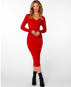 Rasha Red Rib Midi Dress - clearpathherbicide