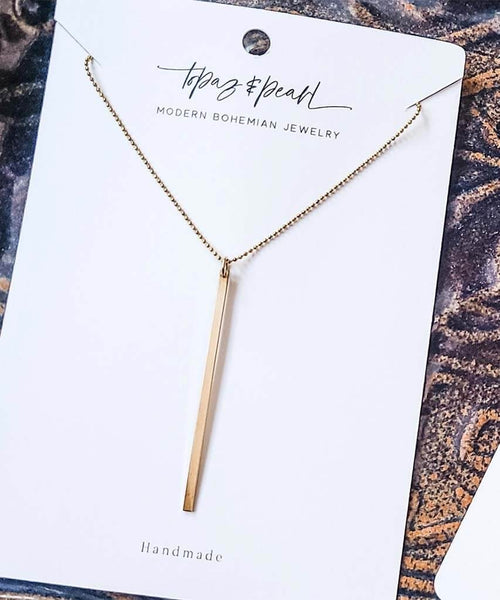 Raw Brass Bar Necklace, 24" Necklace - clearpathherbicide