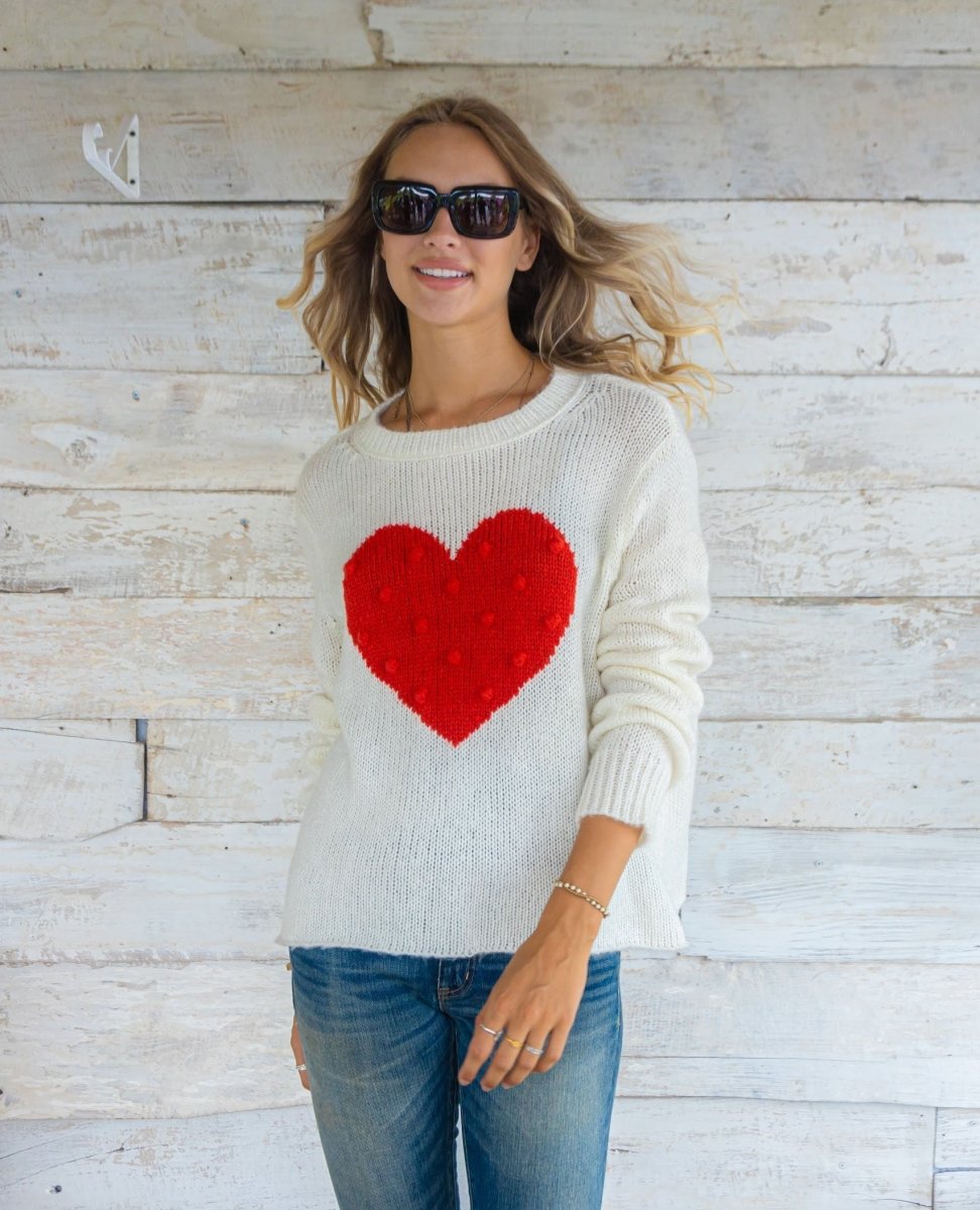 Red Popcorn Heart Ivory Sweater - miamidrugpossession