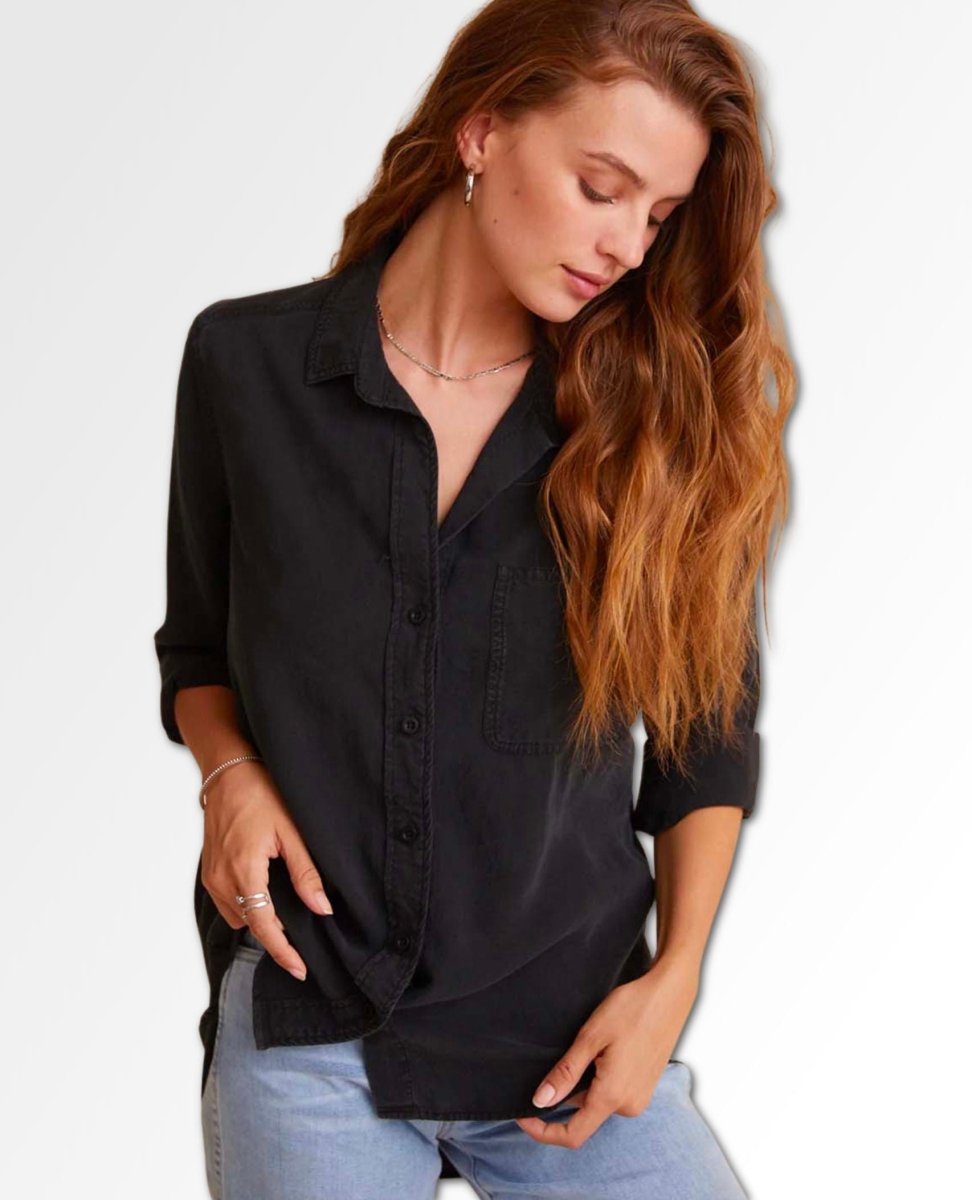 Restocked Classic Button Down Roll Up Sleeve Vintage Black - clearpathherbicide