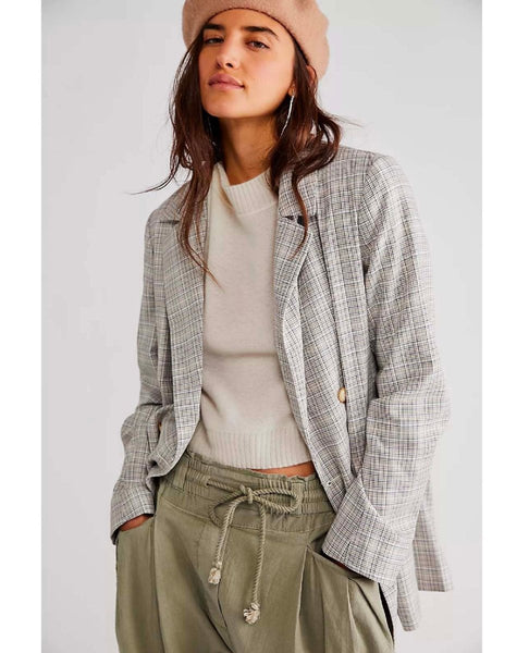 Restocked Olivia Plaid Blazer Neutral Combo - miamidrugpossession