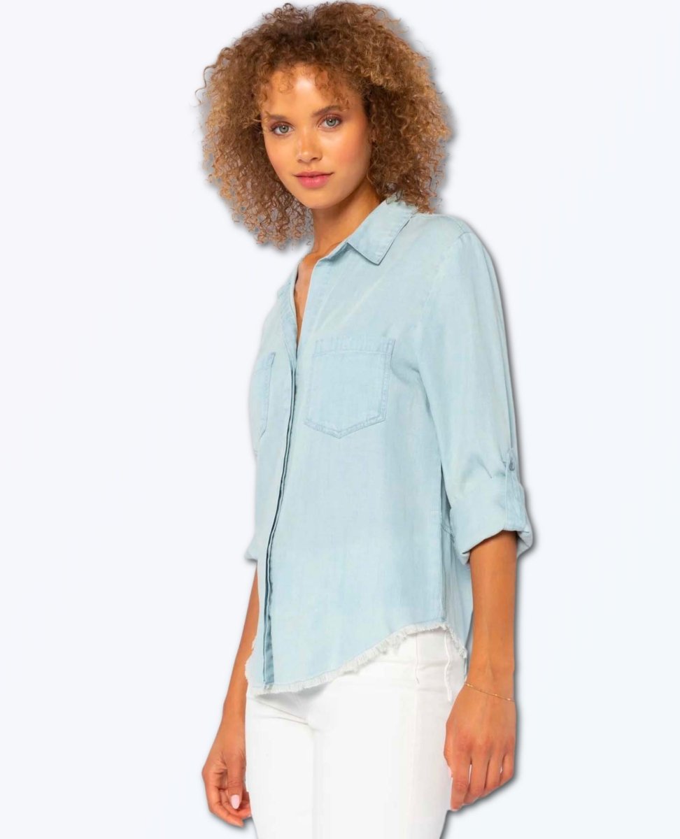 Restocked Riley Frayed Hem Shirt Chambray - miamidrugpossession