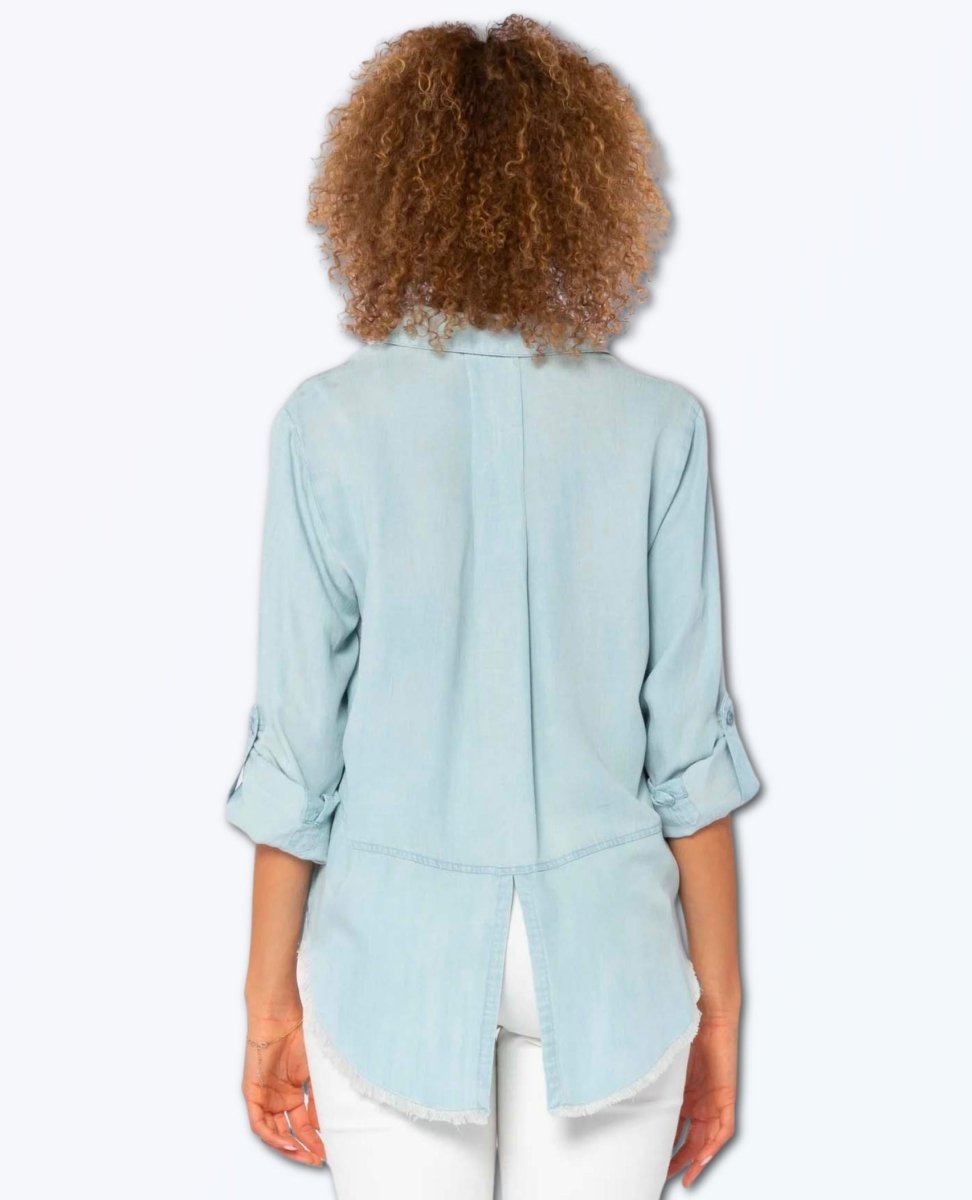 Restocked Riley Frayed Hem Shirt Chambray - miamidrugpossession