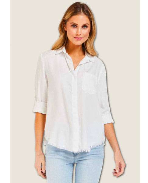 Restocked Riley White Frayed Hem Shirt White - miamidrugpossession