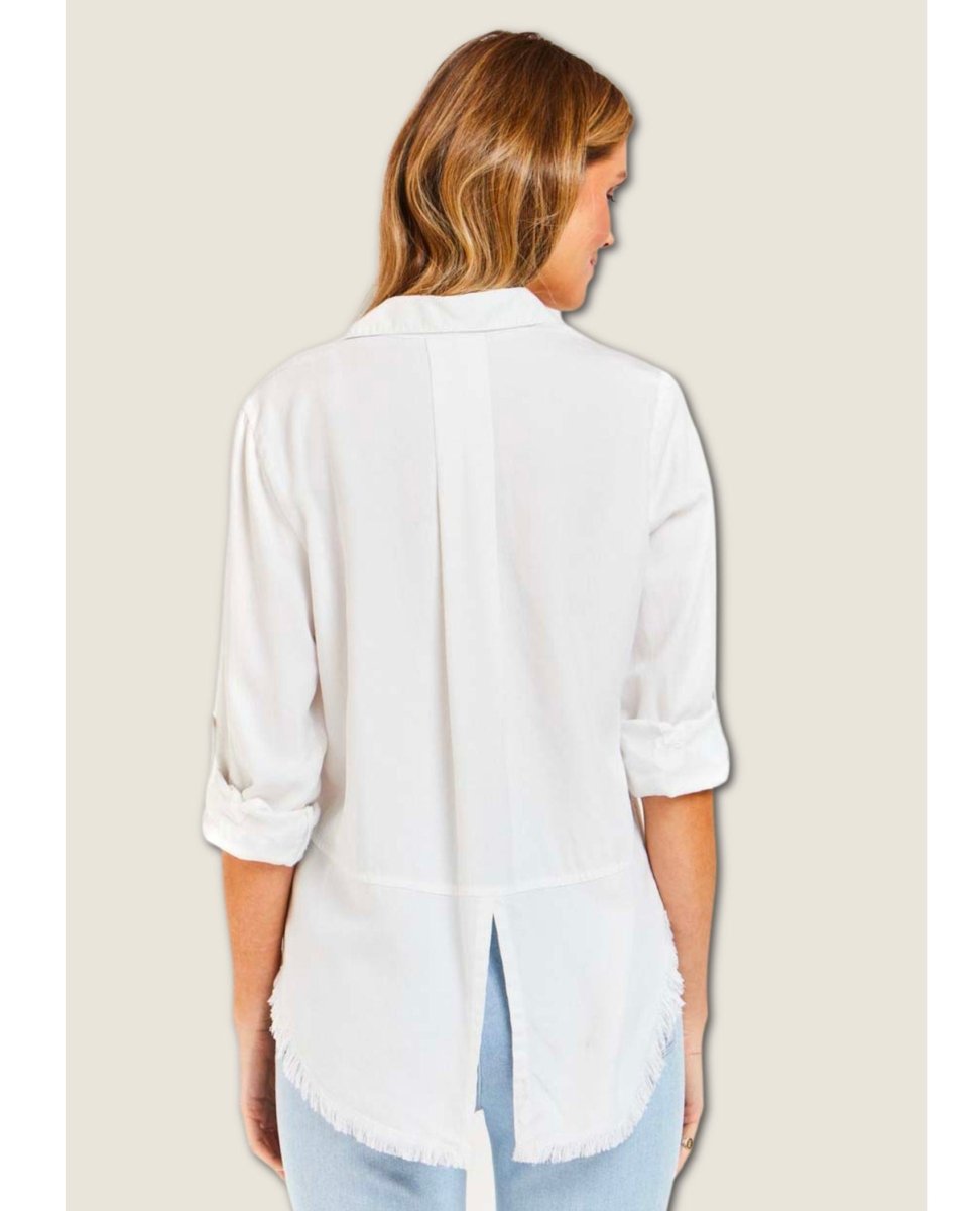 Restocked Riley White Frayed Hem Shirt White - miamidrugpossession