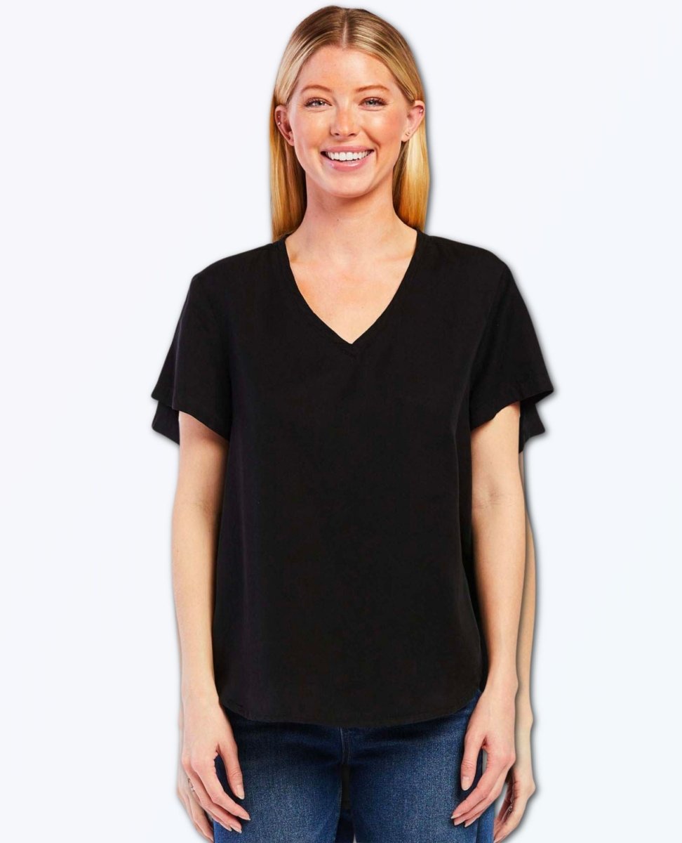 Restocked V - Neck Short Sleeve Lanelle Black - miamidrugpossession