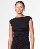 Rib Cap Sleeve Shirred Top Black - miamidrugpossession