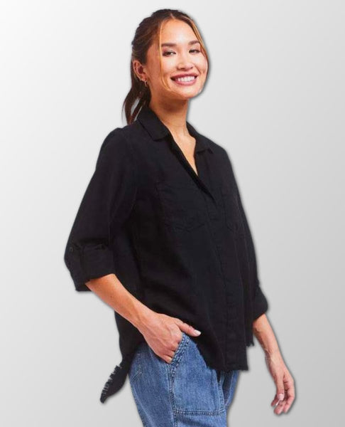 Riley Frayed Hem Shirt Black - clearpathherbicide