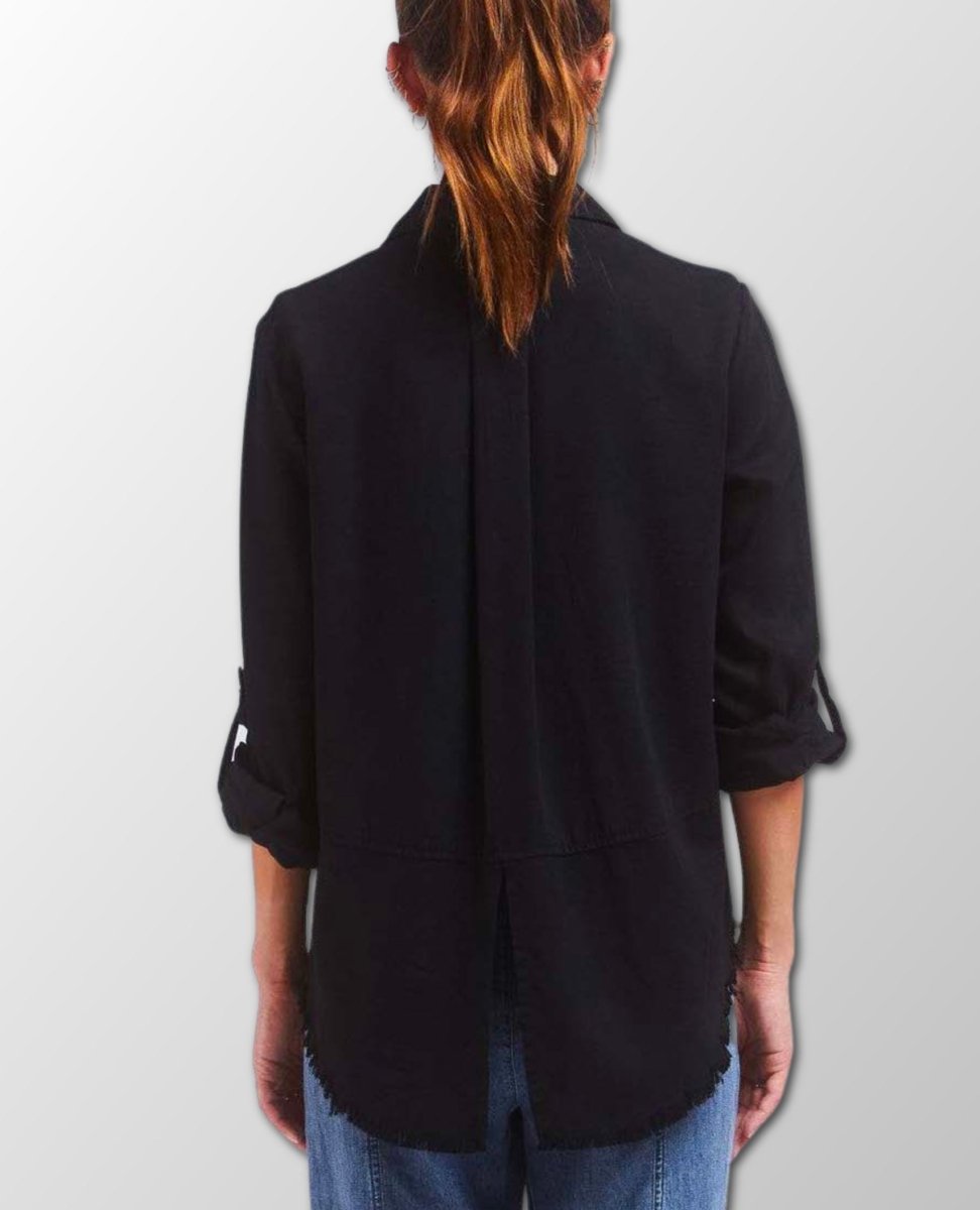 Riley Frayed Hem Shirt Black - miamidrugpossession