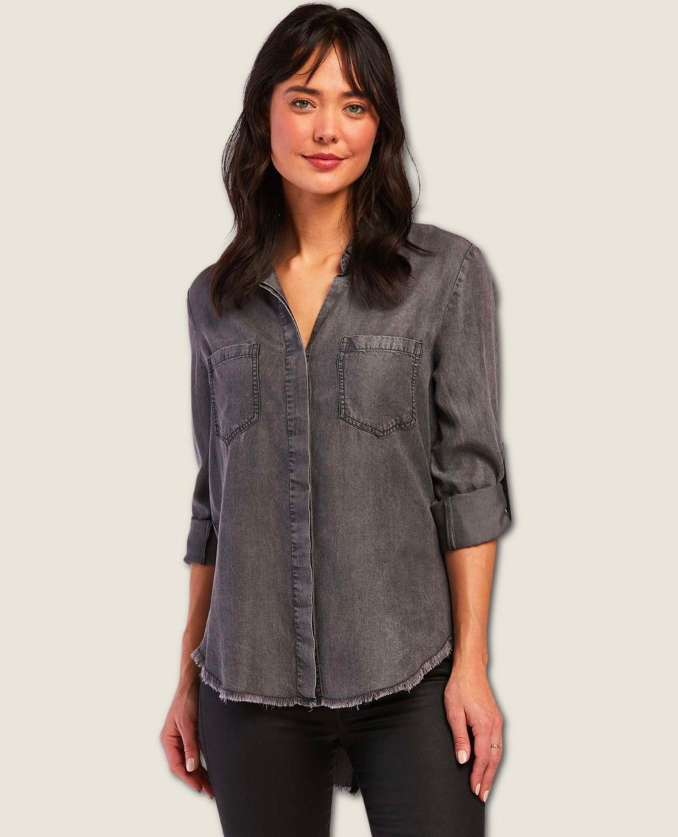 Riley Frayed Hem Shirt Vintage Black - miamidrugpossession