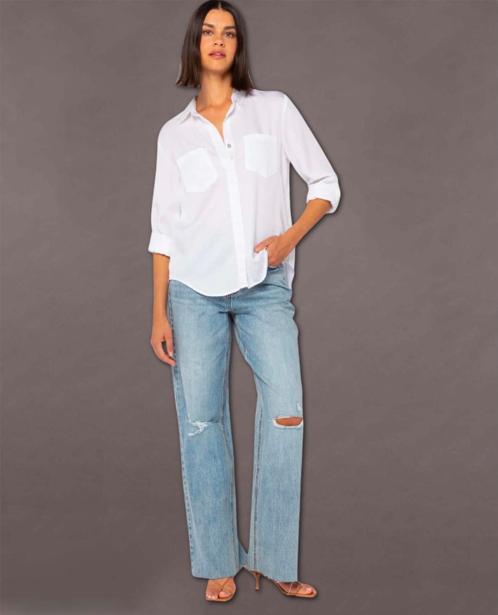 Riley White Clean Hem Shirt White - miamidrugpossession