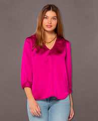 Robyn 3/4 Sleeve Blouse Bright Fuchsia - PINK ARROWS