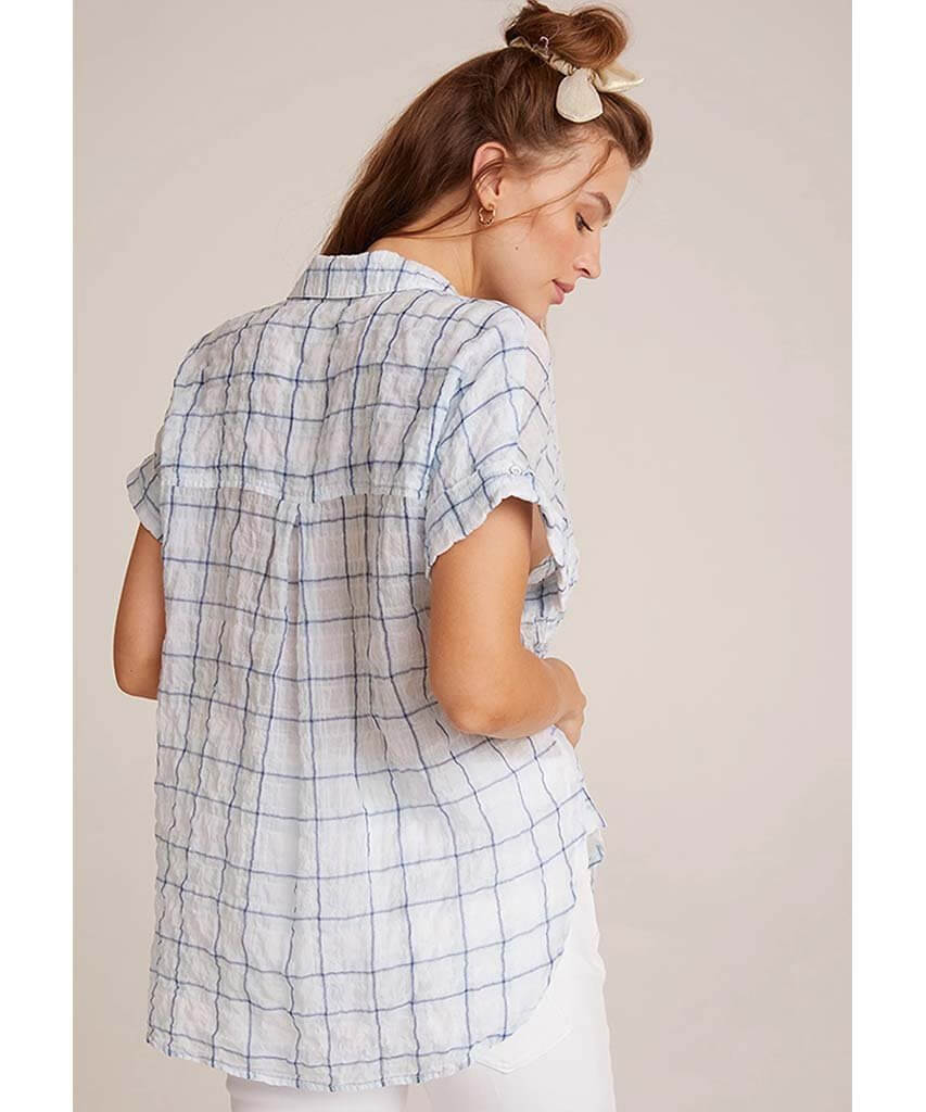 Rolled Short Sleeve Button Down Blue Plaid - clearpathherbicide