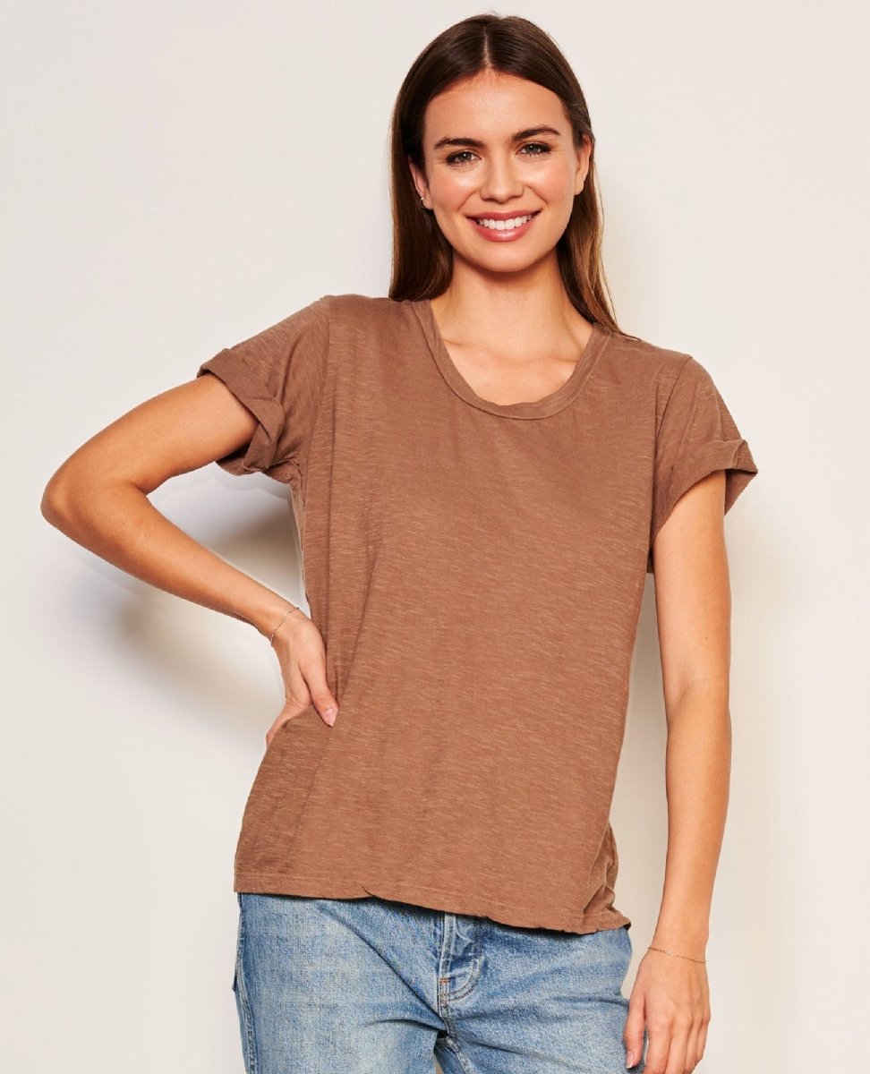 Rolled Sleeve Vintage Tee Taupe - PINK ARROWS