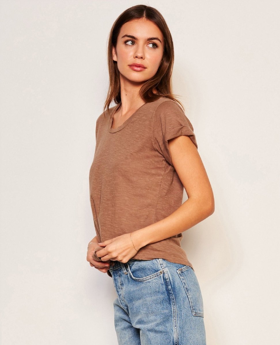 Rolled Sleeve Vintage Tee Taupe - PINK ARROWS