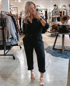 Rory Long Sleeve Jumpsuit Black - miamidrugpossession