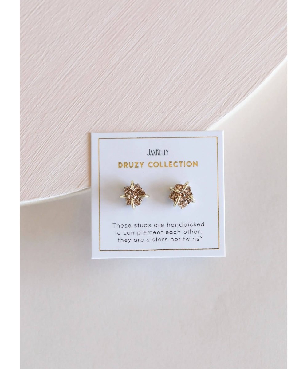 Rose Gold Druzy Prong Earrings - clearpathherbicide