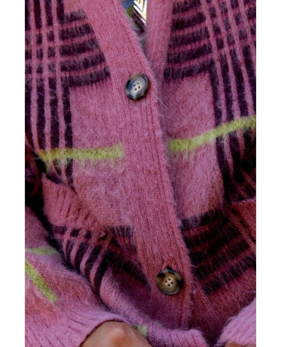 Rosebloom Plaid Oversized Cardigan - PINK ARROWS