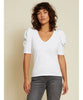 Rosetta Gathered Sleeve V - Neck White - clearpathherbicide