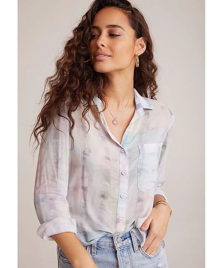 Rounded Hem Pastel Button Down - PINK ARROWS