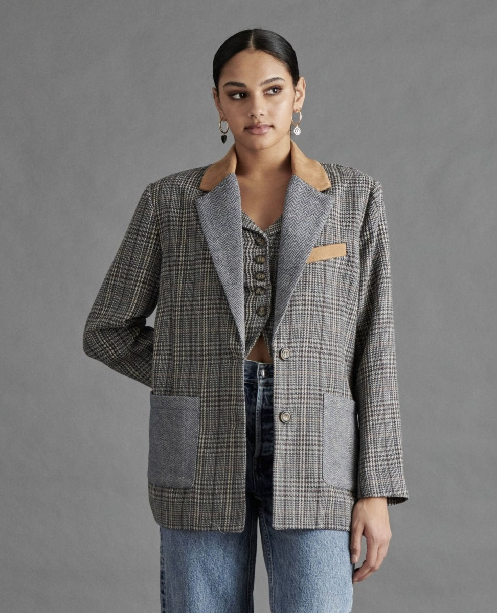 Rowina Blazer Brown Plaid Mix - miamidrugpossession